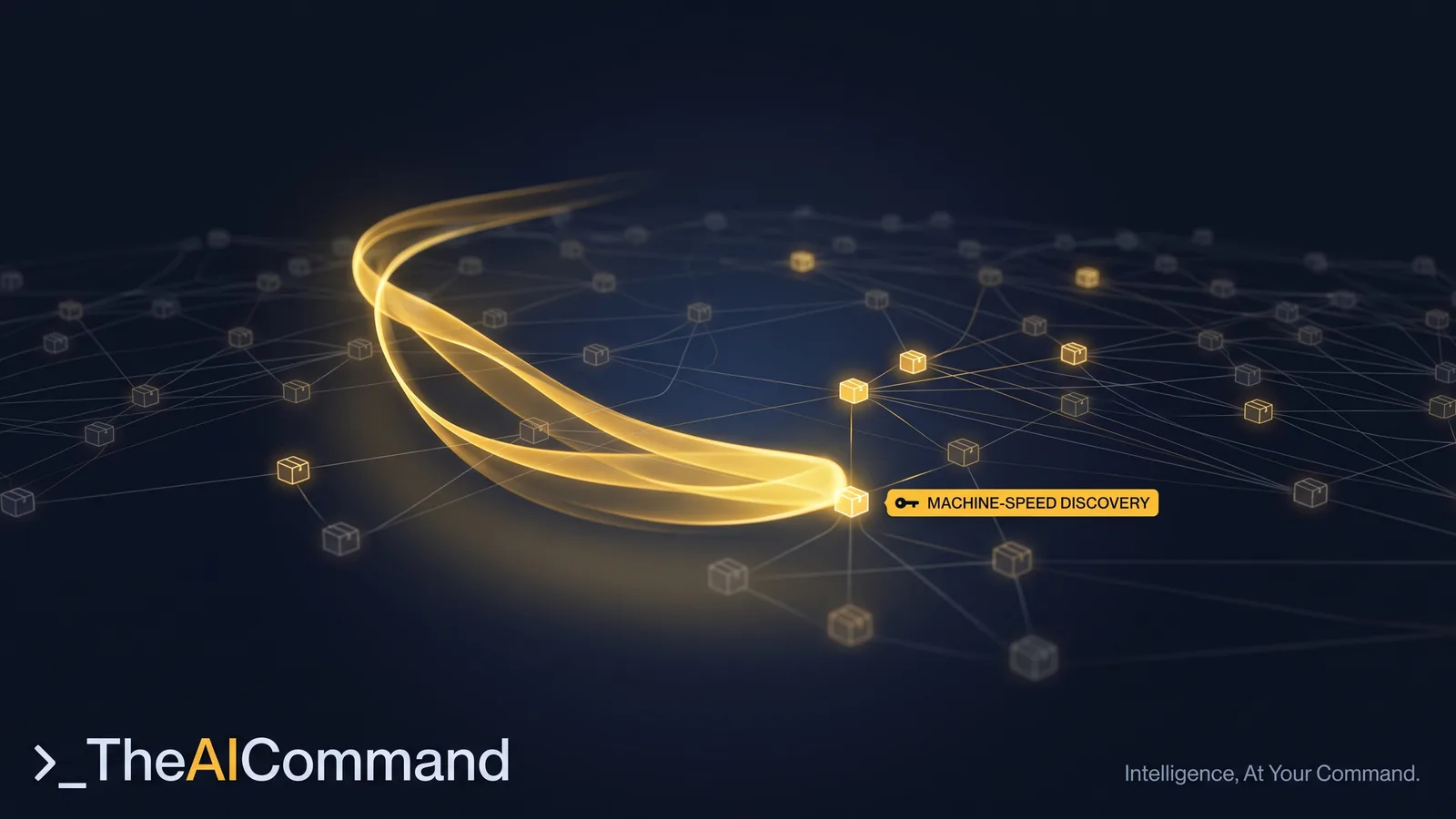 Cinematic concept image of an AI model scanning illuminated open-source code dependencies at machine speed