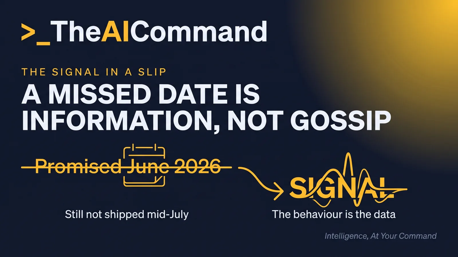 A bold headline above a struck-through calendar date with a small gold arrow running from the date to the word signal