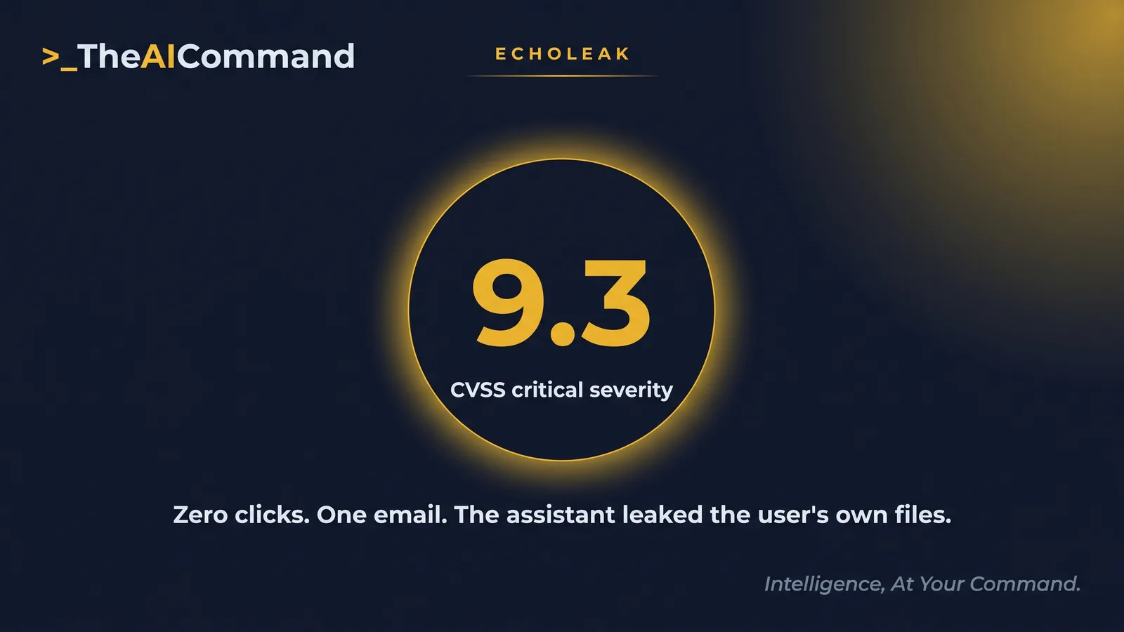 EchoLeak: a zero-click prompt injection in Microsoft 365 Copilot rated 9.3 on the CVSS scale, where a single email caused the assistant to leak a user's own files