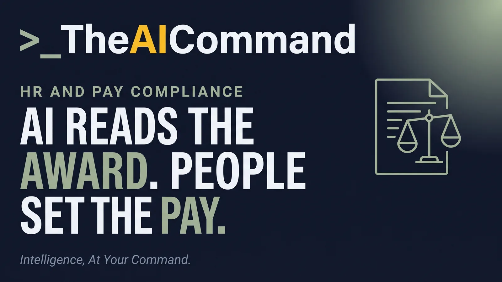 Editorial headline visual contrasting an AI reading the award with a person setting the pay