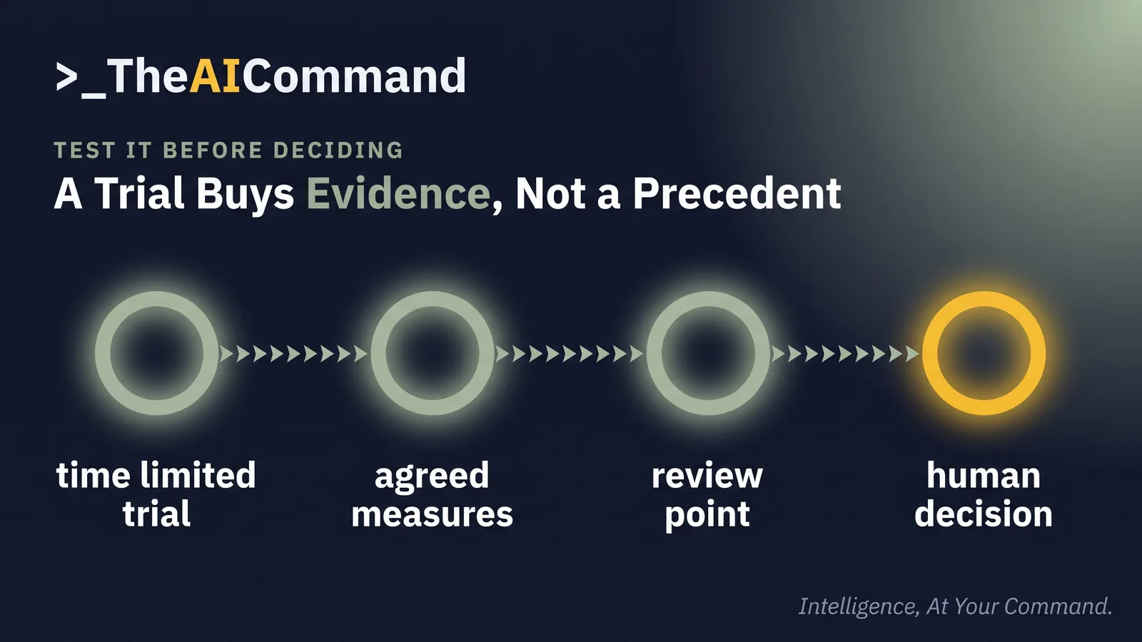 A time limited trial flowing into agreed measures, a review point and a human decision