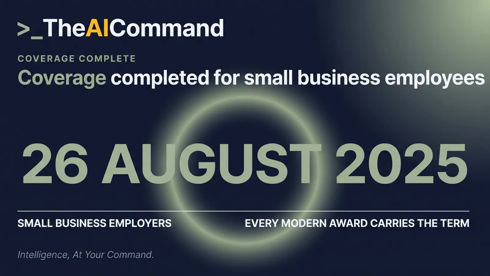 A single figure panel stating 26 August 2025, the date from which the right to disconnect applied to employees of small business employers, with a line beneath it recording that every modern award carries the term.