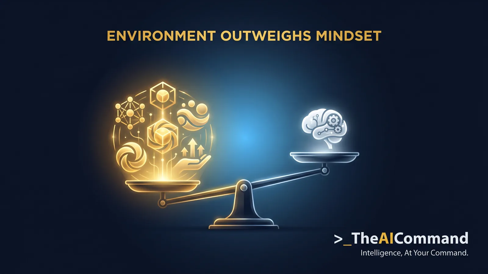 Concept visual showing organisational factors outweighing individual mindset as the driver of AI impact