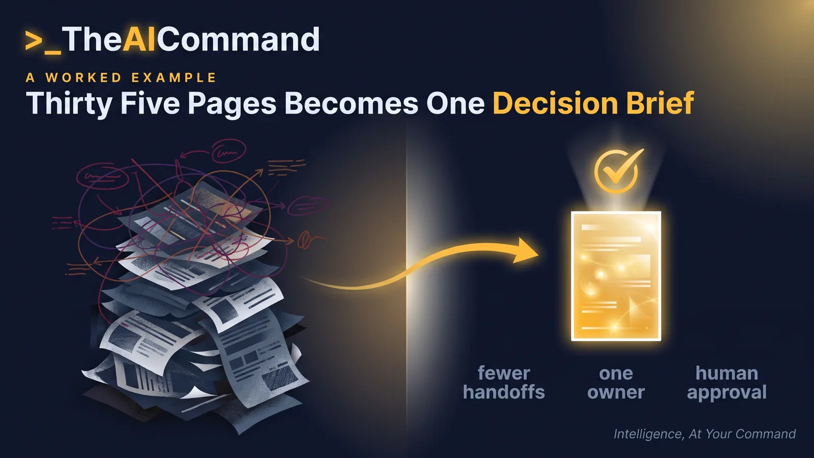Monthly reporting workflow shrinks from 35 pages and multiple reviews to an eight-page decision brief with one accountable owner