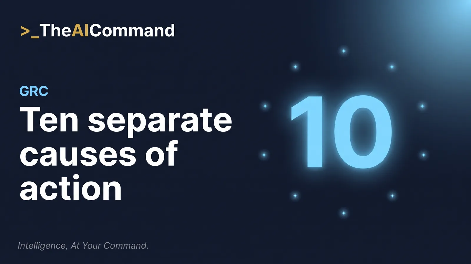 A large glowing numeral ten on a deep navy field with faint orbiting markers for the paragraphs of section 12DB(1)