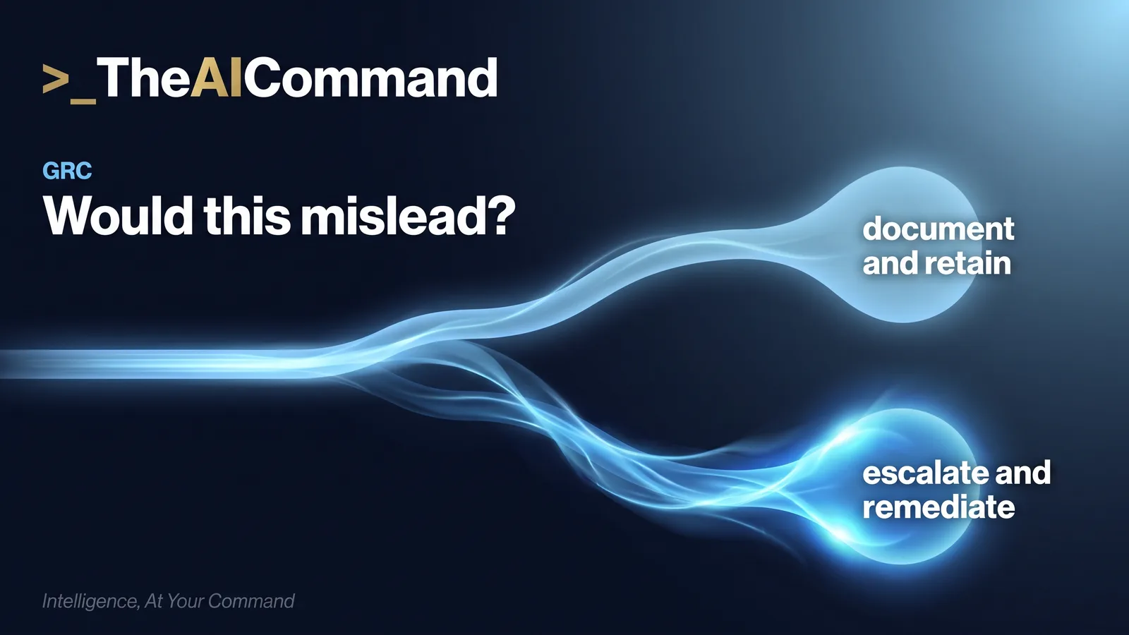 A flowing decision path of light on deep navy, branching from an entry point through audience and impression checkpoints to two terminal outcomes