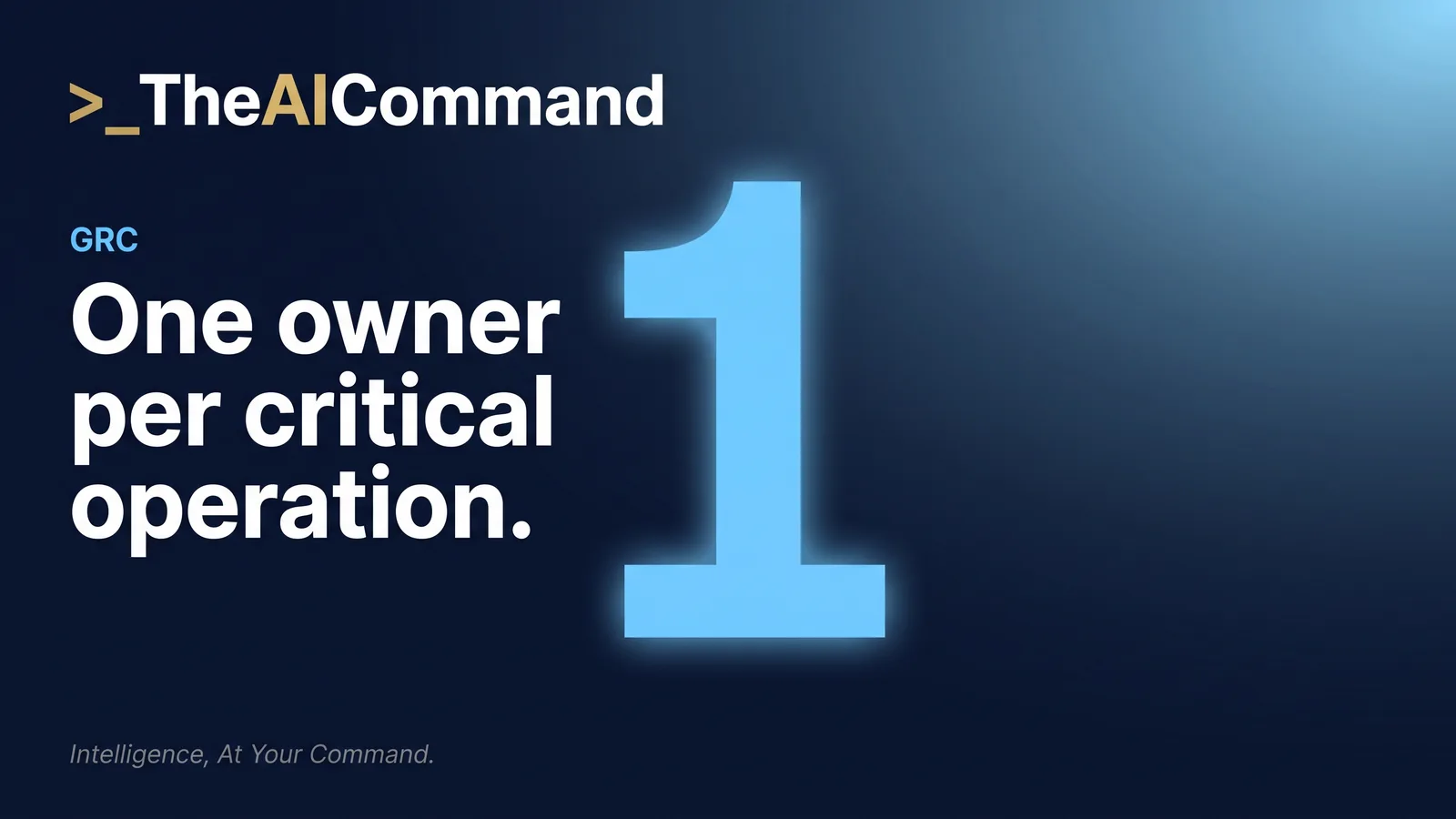 A single oversized numeral one on a deep navy background, representing one accountable owner for each critical operation.