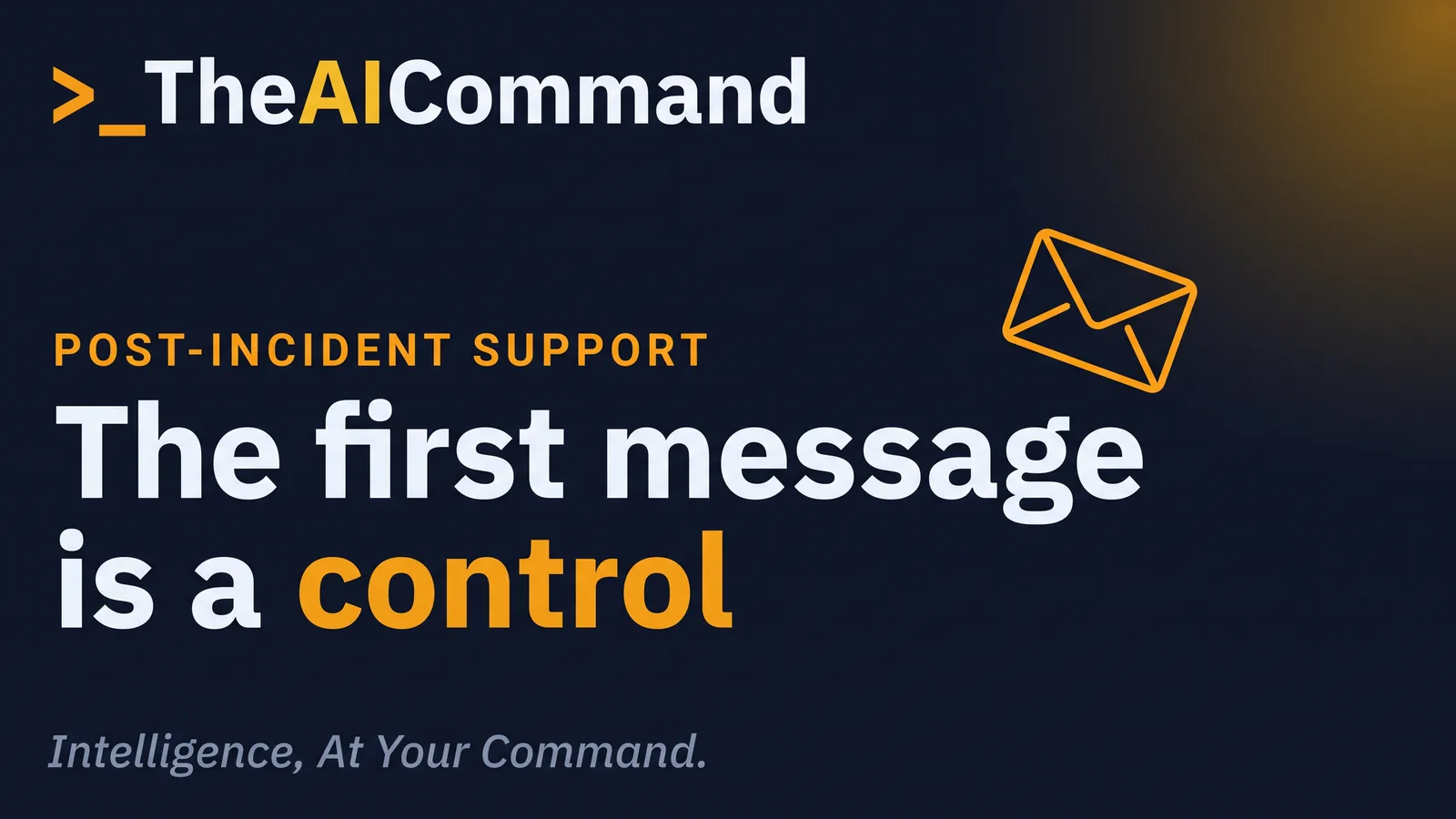 A magazine-style panel stating that the first message is a control