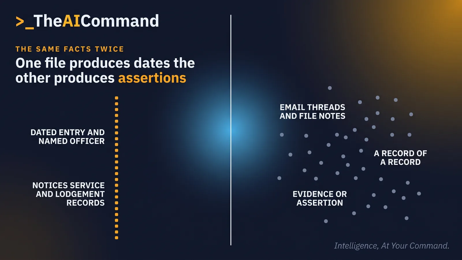 A two sided contrast between a matter evidenced by a dated register and a matter evidenced by recollection and email threads, showing what each can put before the Tribunal.