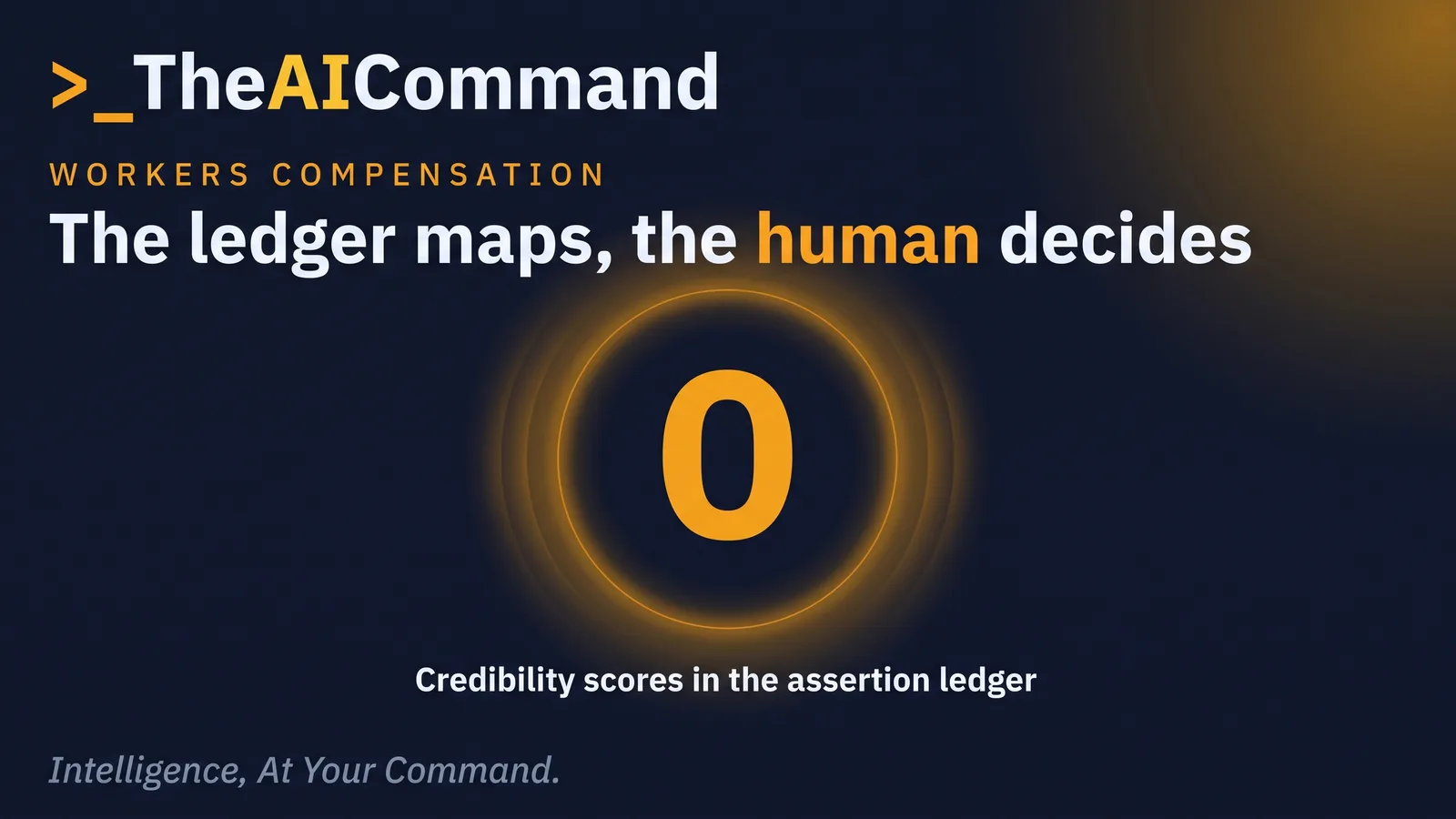 A single zero inside a soft amber halo, marking that the assertion ledger carries no credibility scores