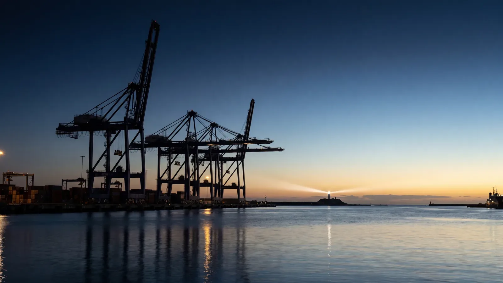 Newcastle harbour cranes at dusk
