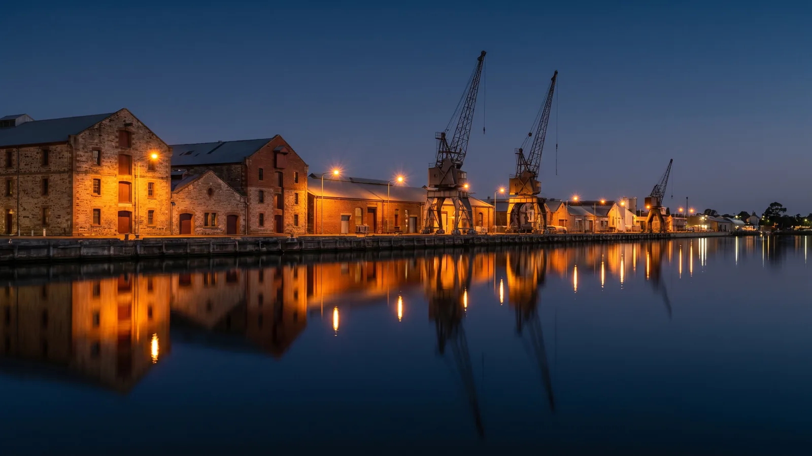 Port Adelaide dockside at dusk