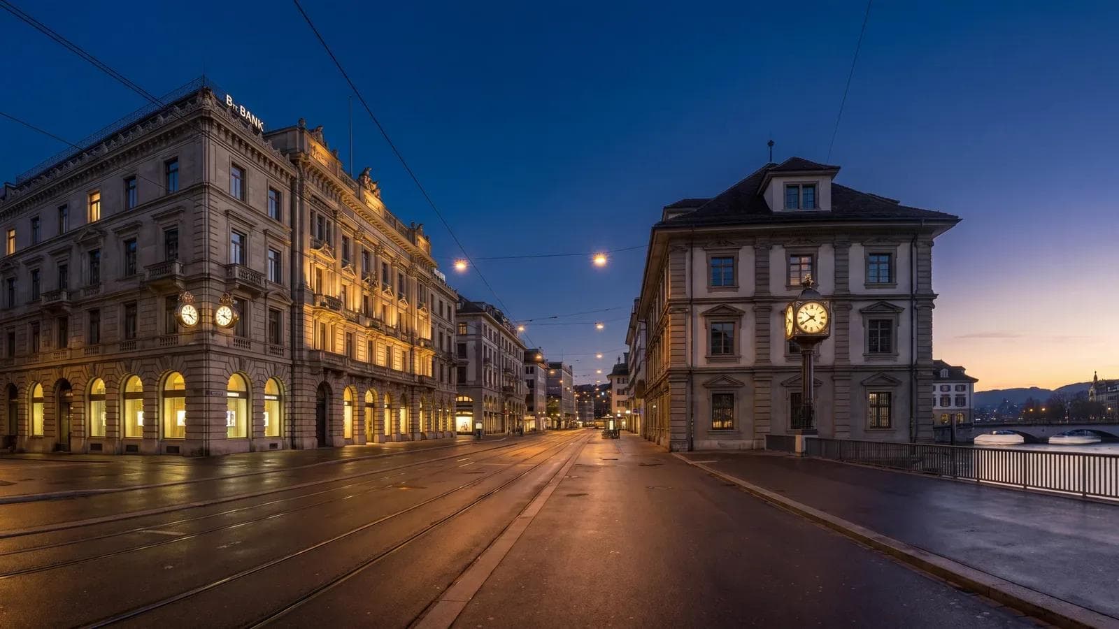 Zurich Bahnhofstrasse Banking Dusk