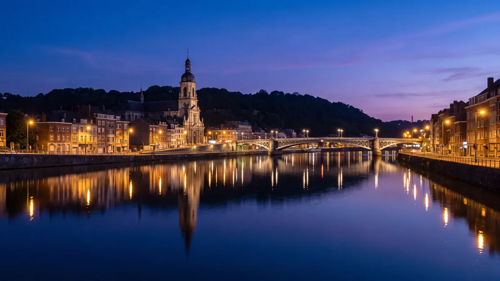 Liege Meuse Riverfront Dusk