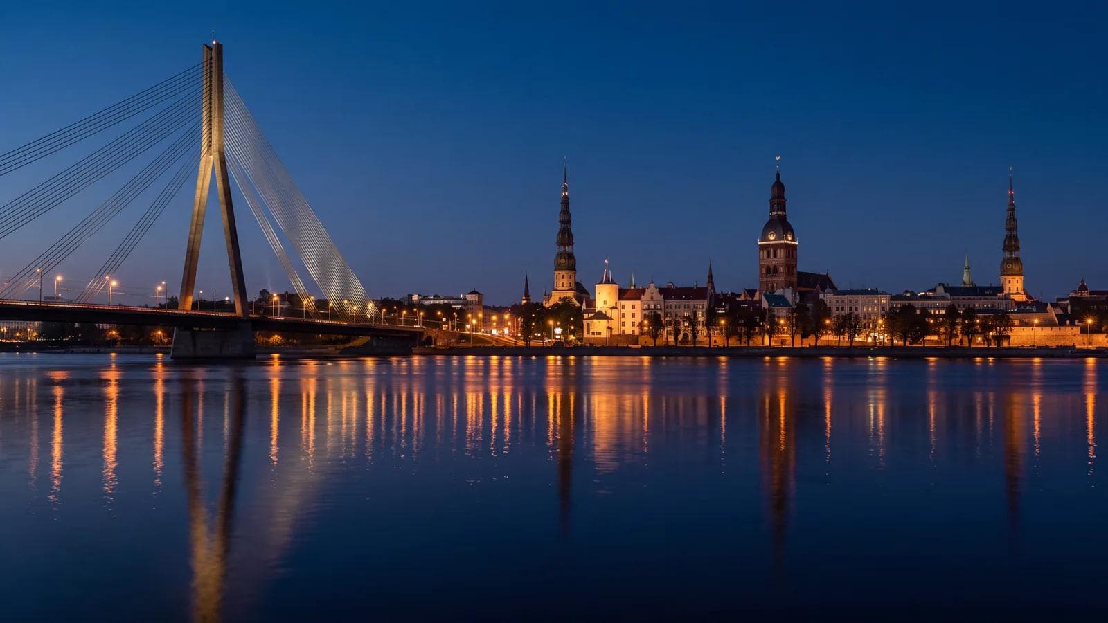 Riga Daugava Riverfront Blue Hour