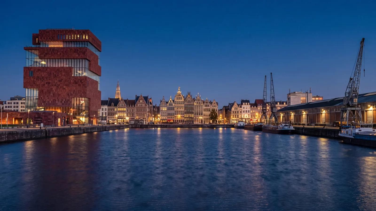 Antwerp Scheldt Riverfront Dusk