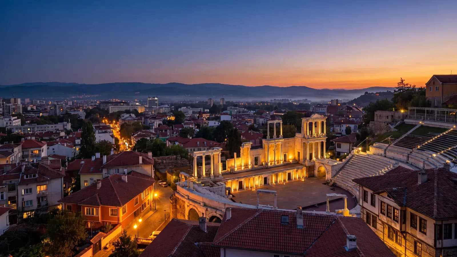 Plovdiv Old Town Roman Theatre Dusk