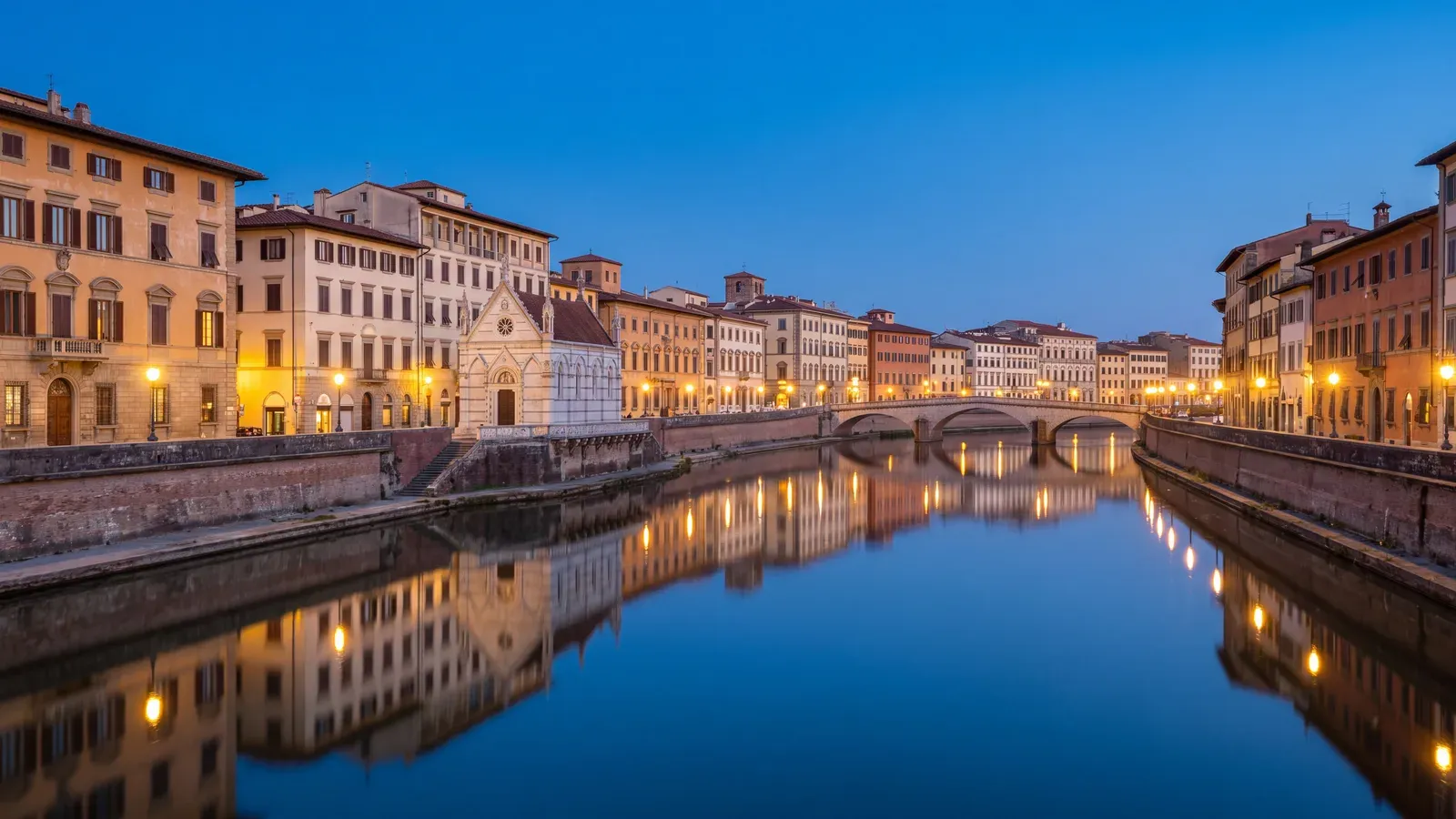 Pisa Arno Lungarni Blue Hour