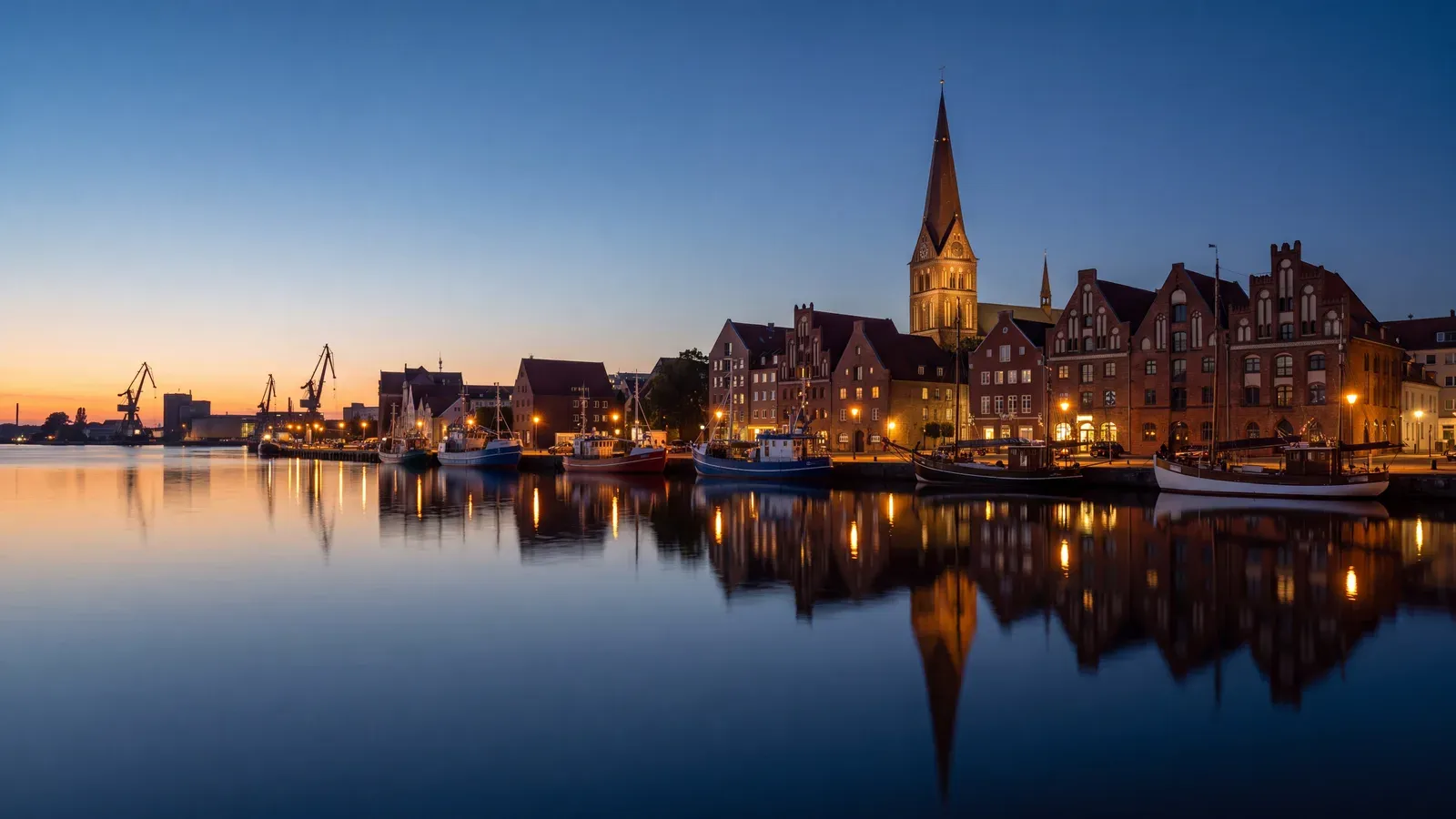 Rostock Warnow Riverfront Dusk