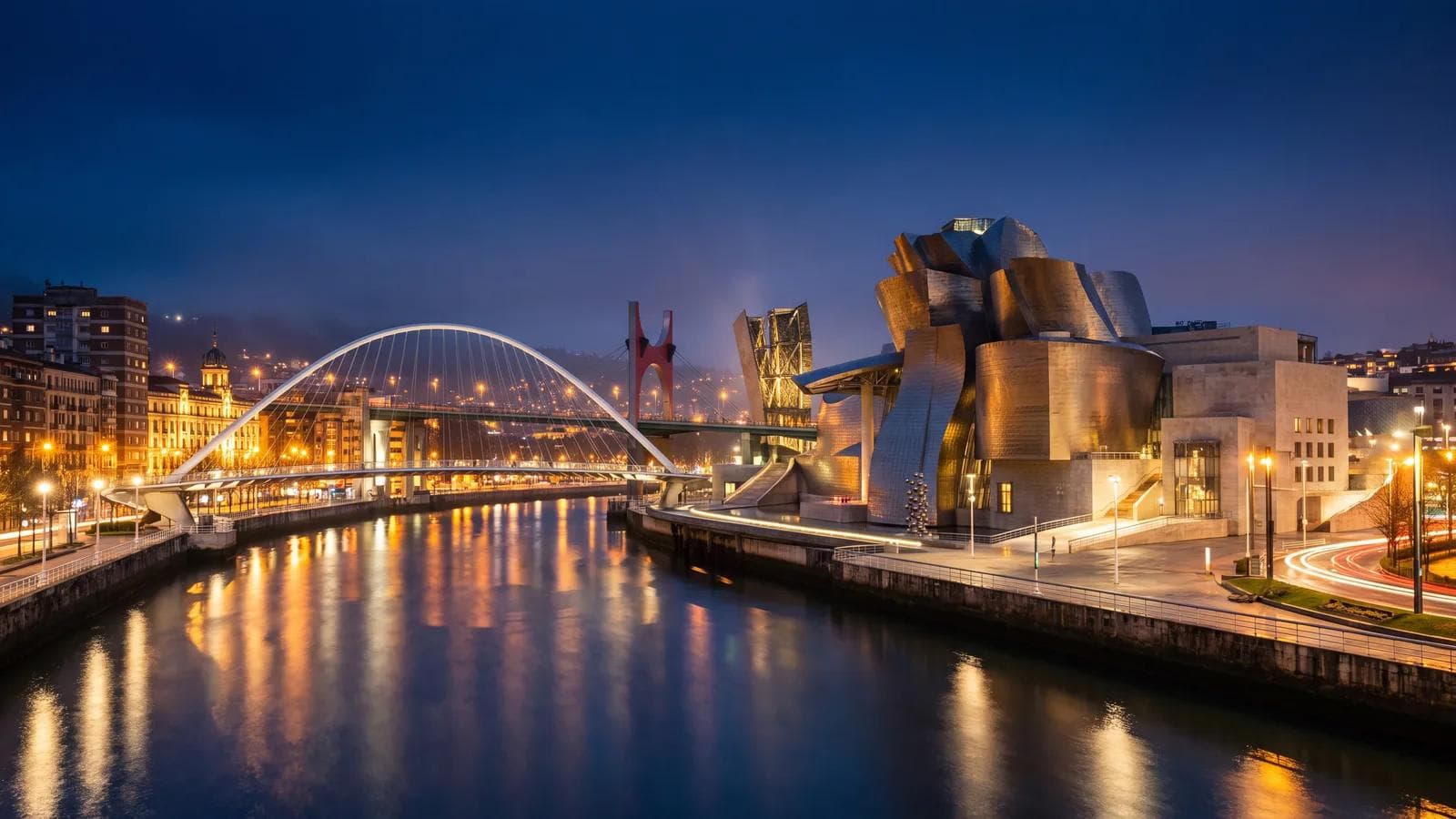 Bilbao Nervion Riverfront Blue Hour