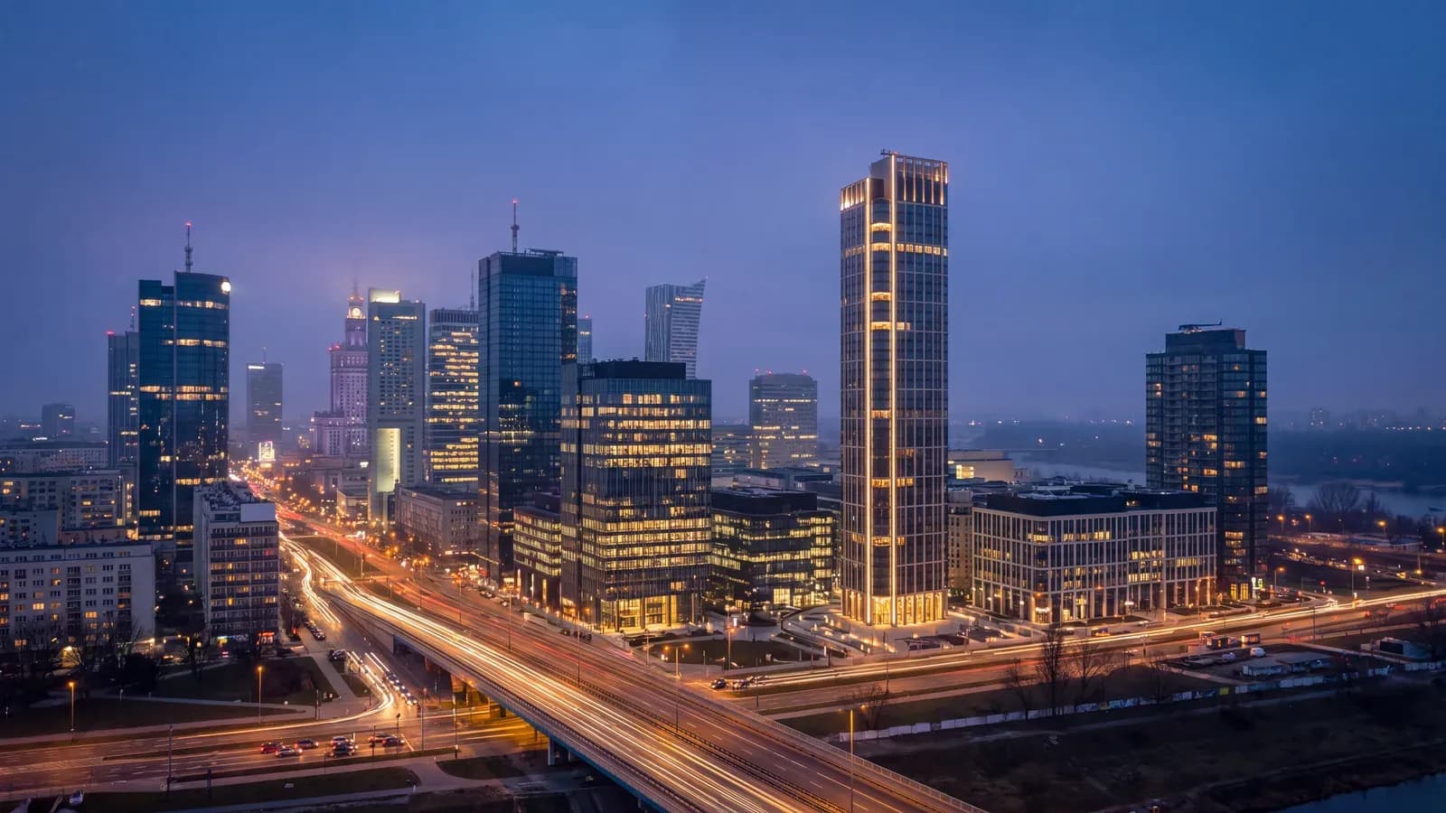 Warsaw Financial District Blue Hour