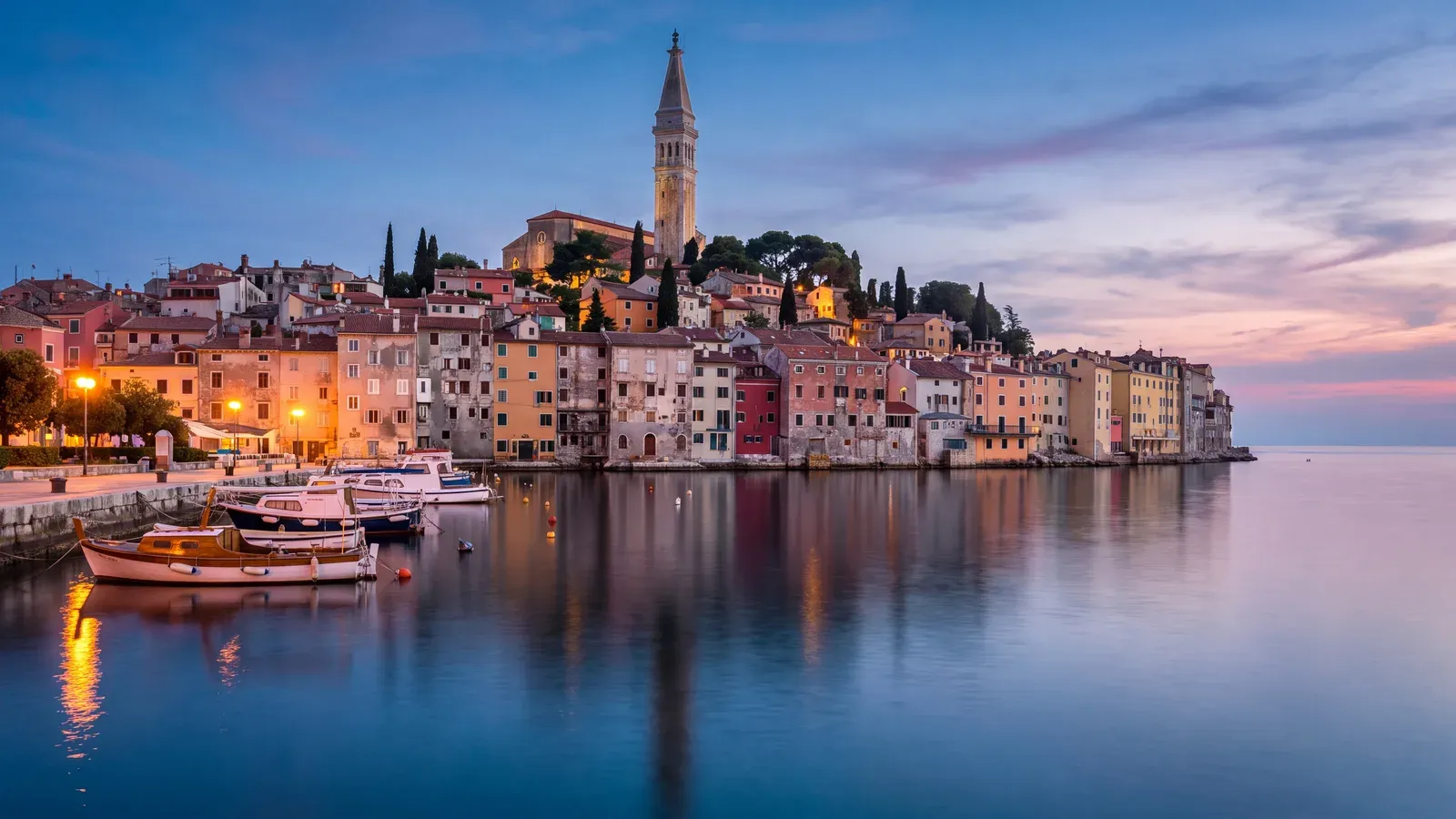 Rovinj Old Town Harbour Dusk