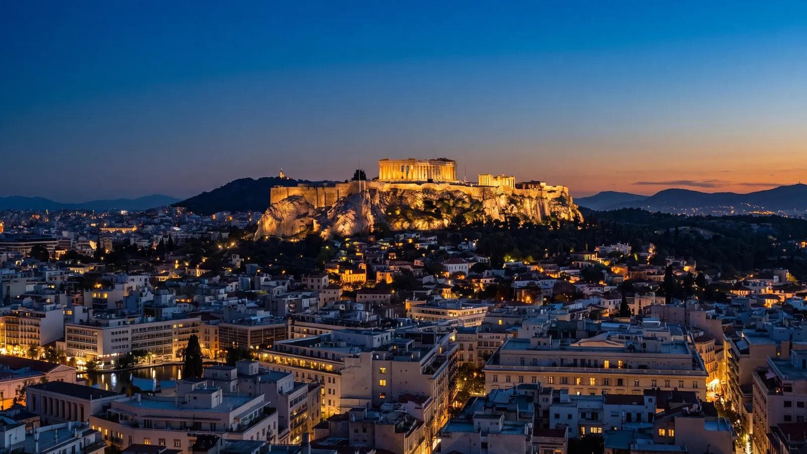 Athens Acropolis View Blue Hour