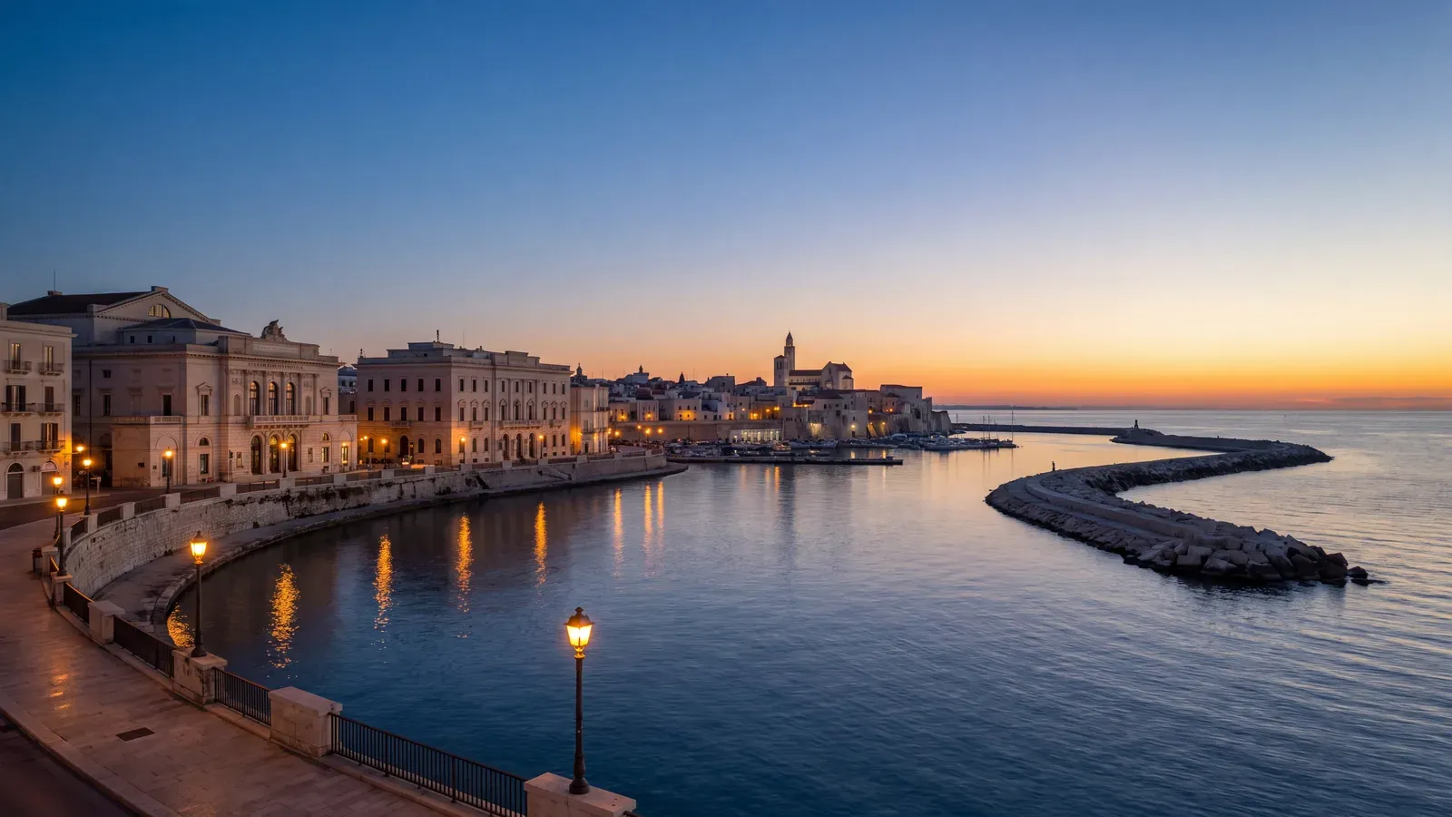 Bari Lungomare Old Town Dusk