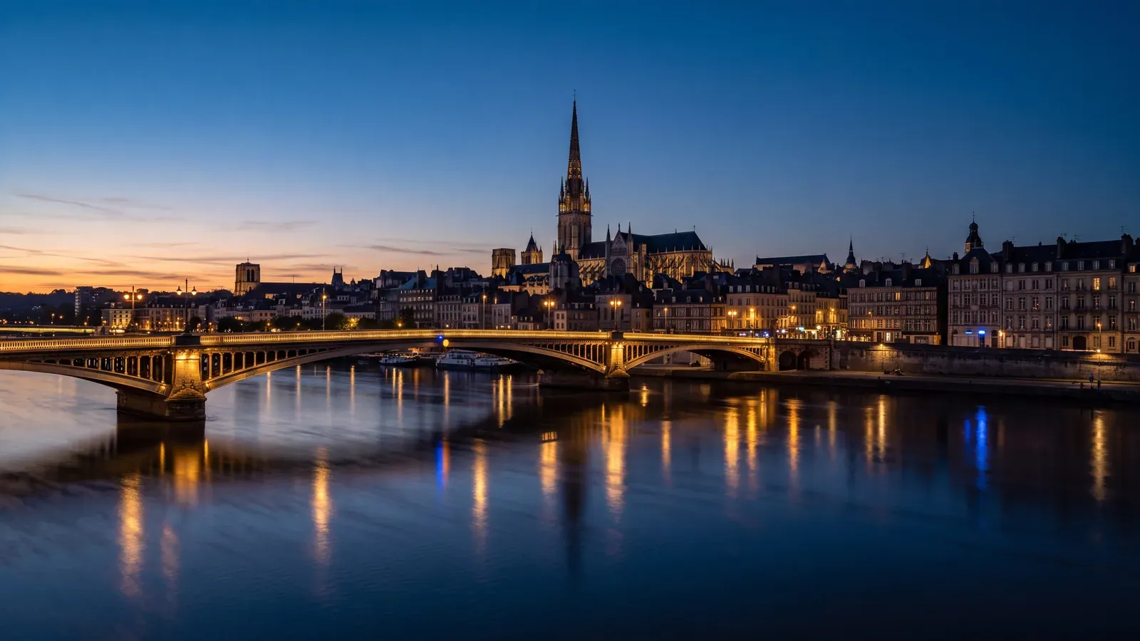 Rouen Seine Cathedral Blue Hour