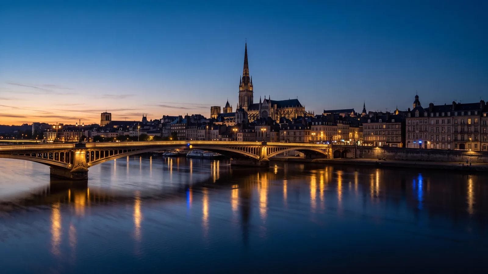 Rouen Seine Cathedral Blue Hour