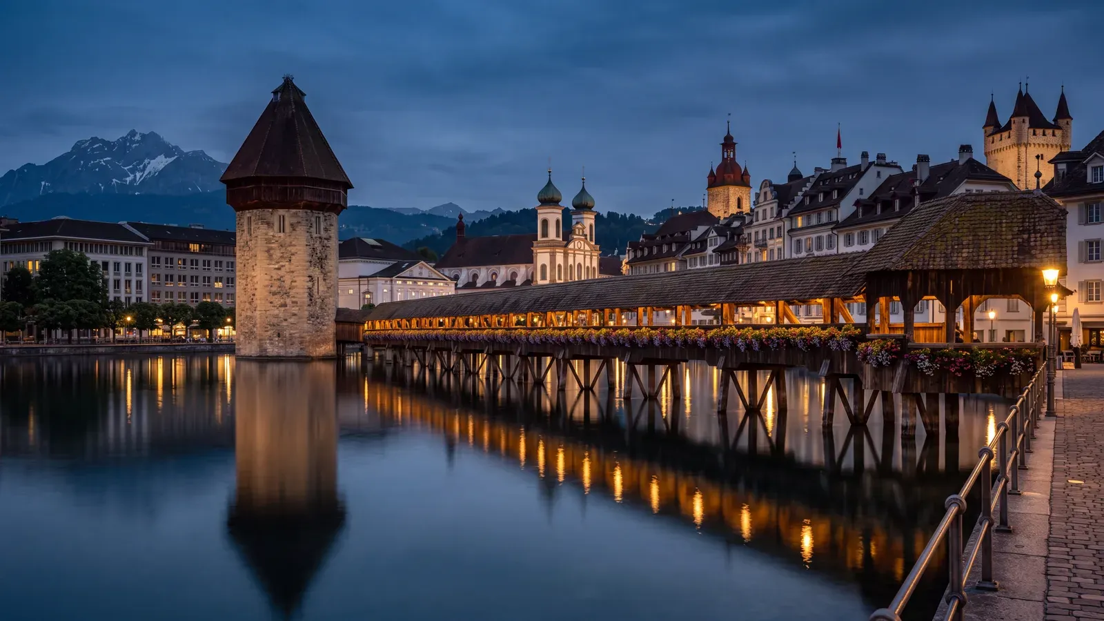 Lucerne Chapel Bridge Dusk