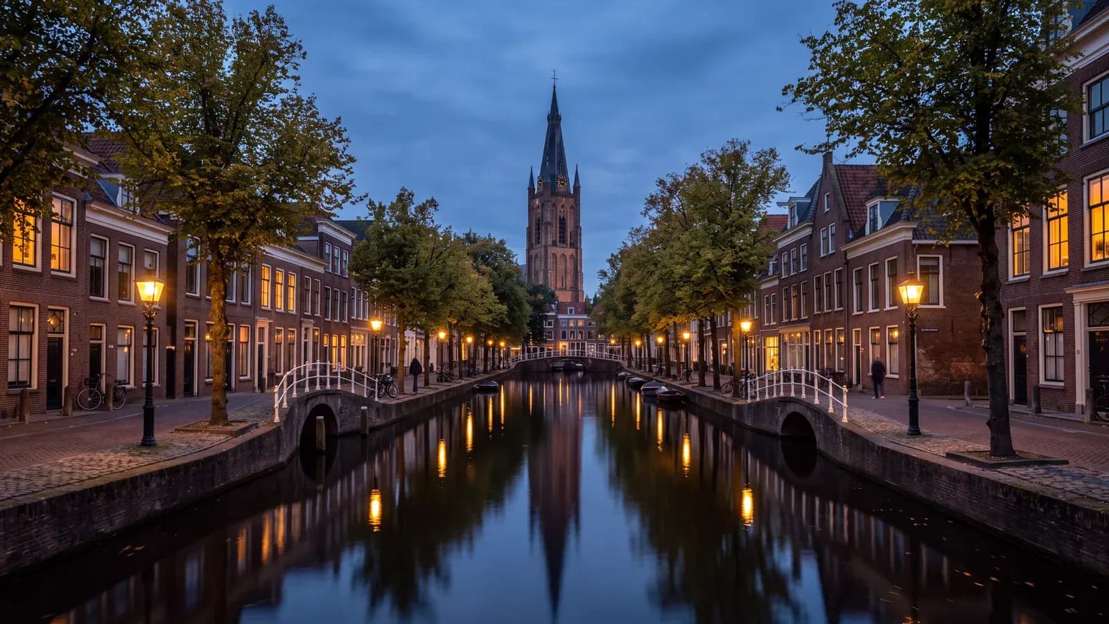 Delft Oude Kerk Canals Blue Hour