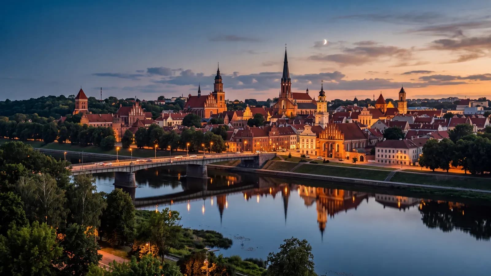 Kaunas Nemunas Riverfront Dusk