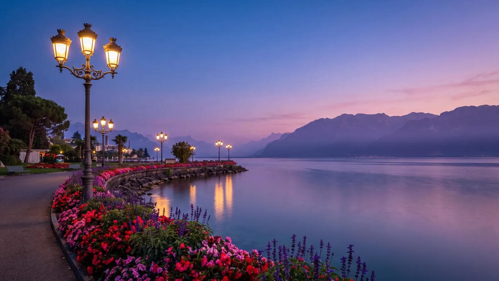 Montreux Lake Geneva Dusk