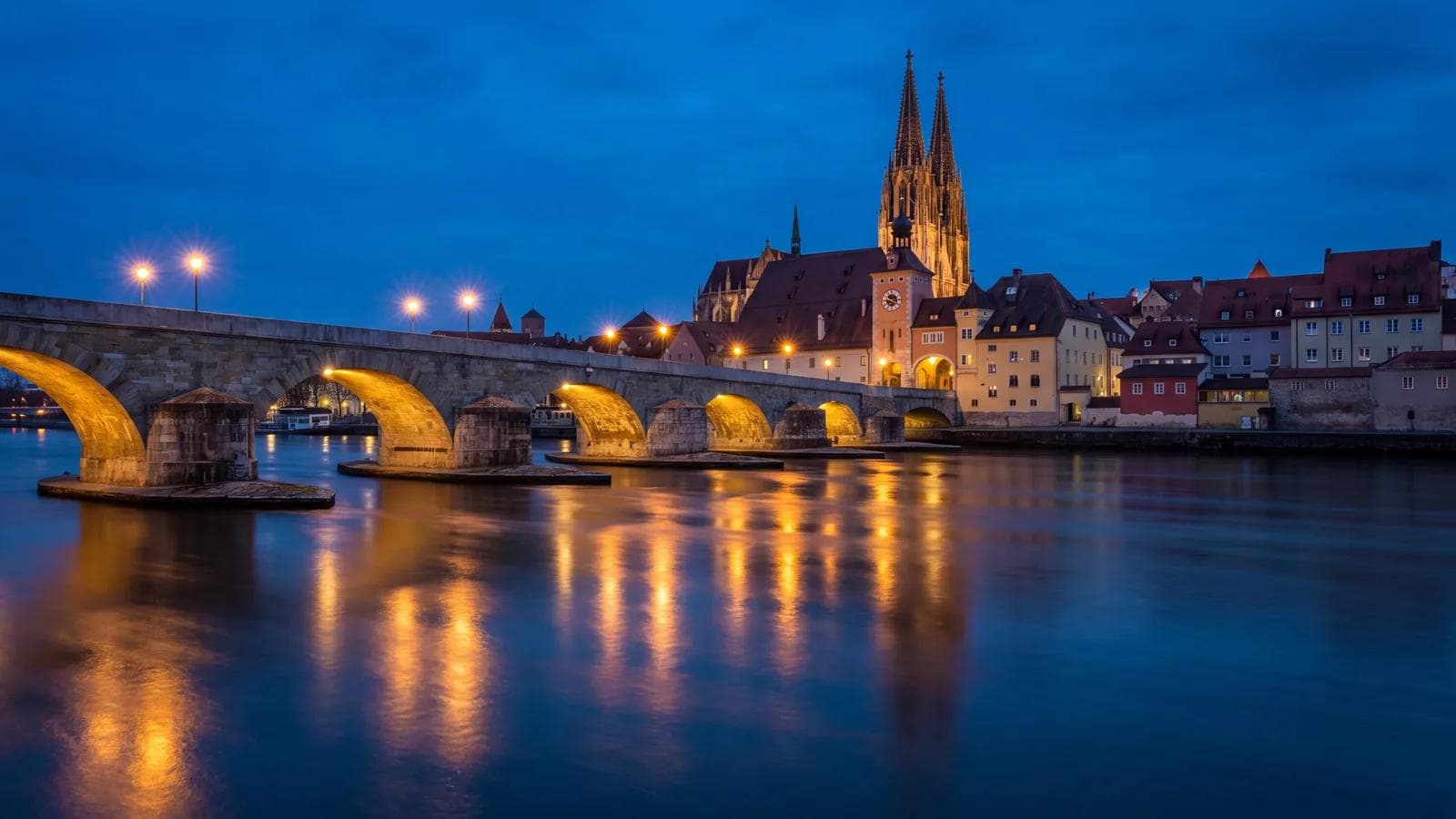 Regensburg Stone Bridge Blue Hour