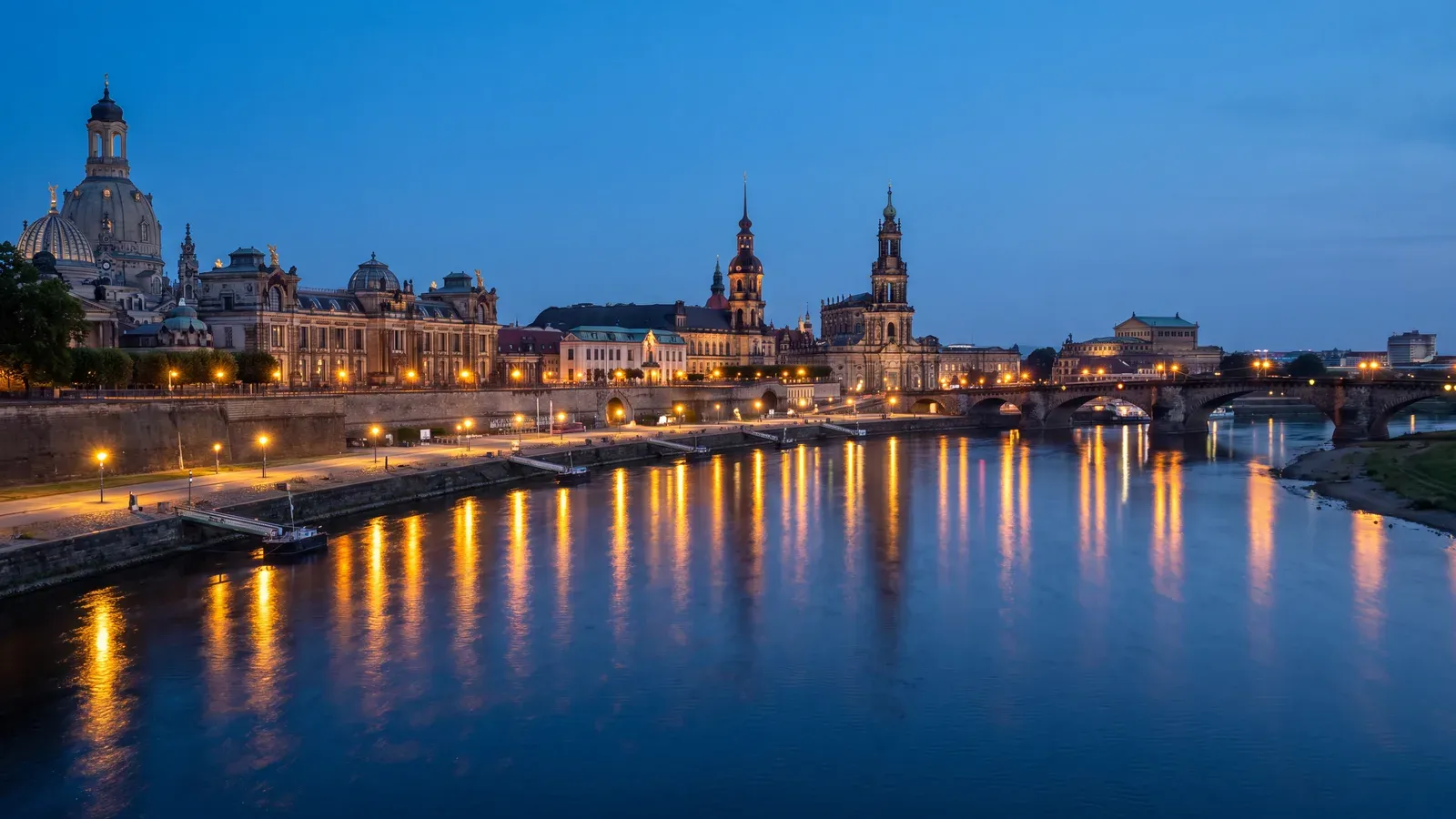 Dresden Elbe Augustus Bridge Blue Hour