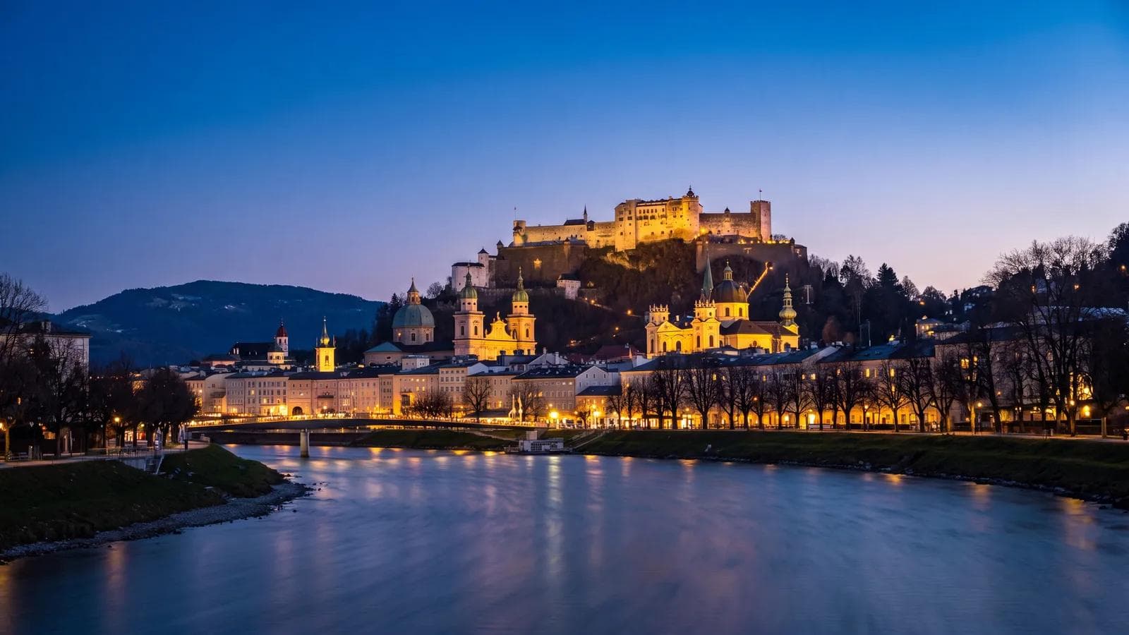 Salzburg Salzach Old Town Dusk