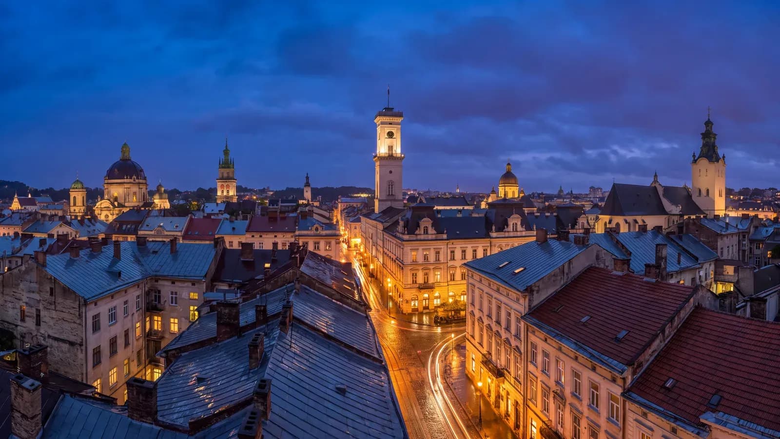 Lviv Rynok Square Blue Hour