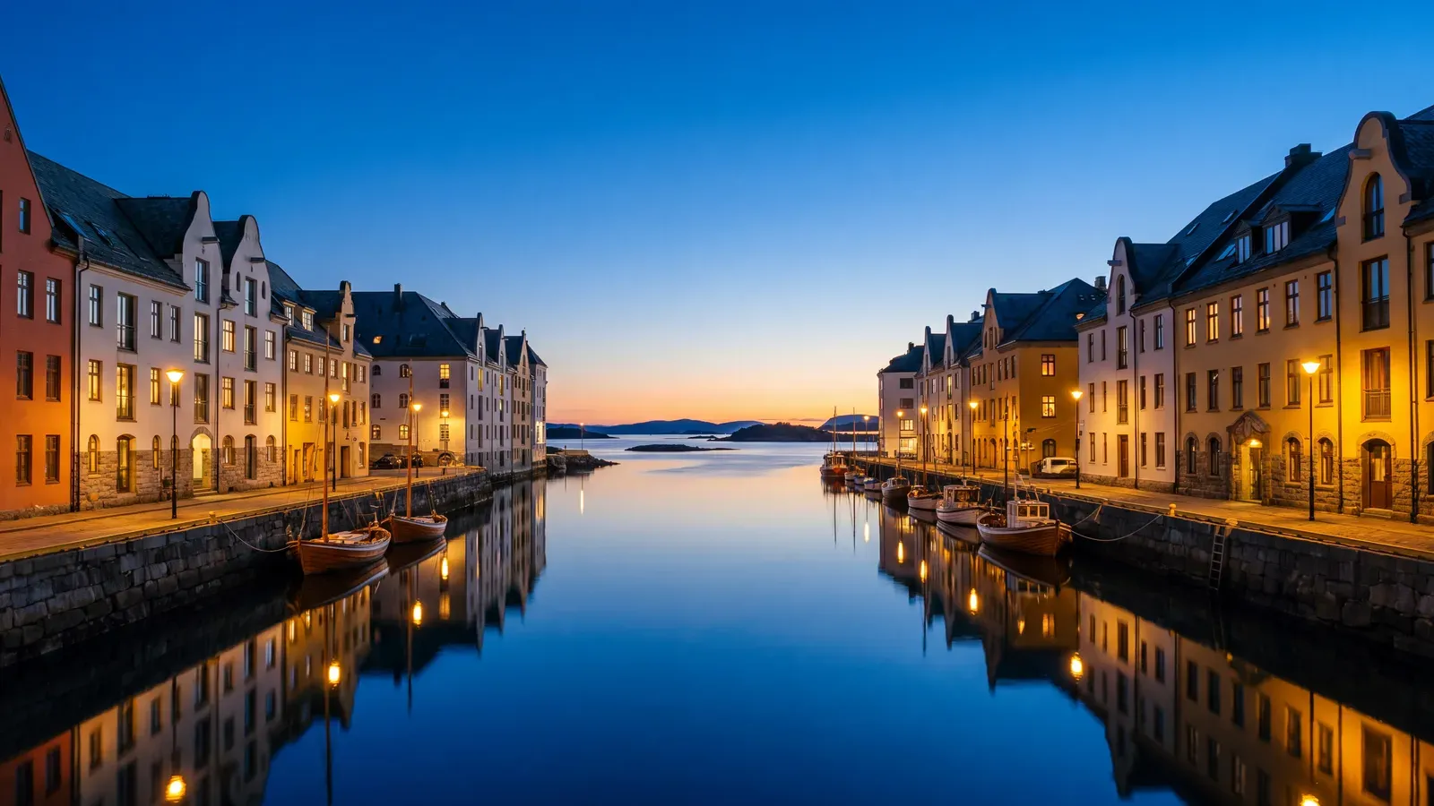 Alesund Harbour Blue Hour